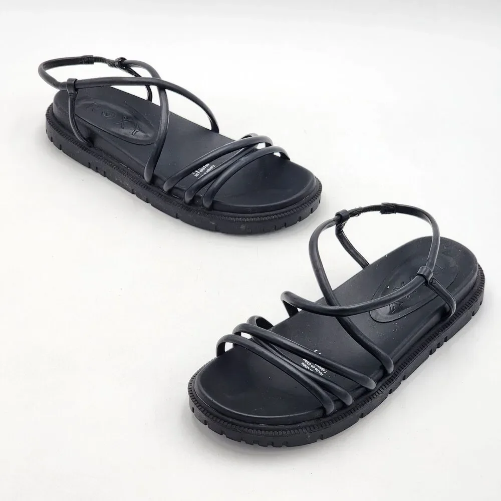 Roxy Brooke Strappy Flat Platform Lug Sole Sandals Casual Black Size 9